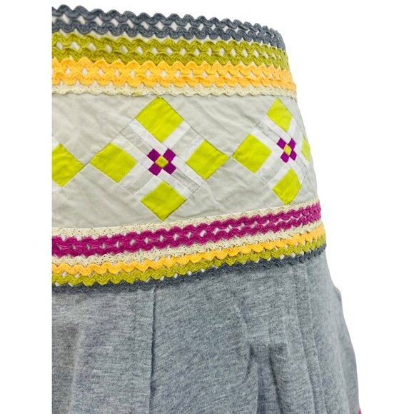 Y2K RARE Free People Boho Pleated Embroidered A-Line Mini Skirt • Skater Indie 6 - Picture 5 of 16